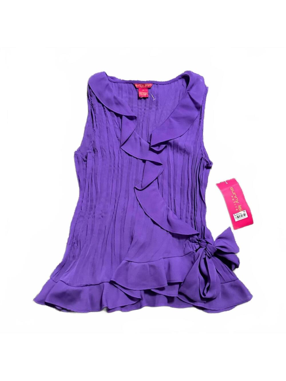 NWT 2000s Sunny Leigh Purple Ruffle Blouse With Wrap Style Size S Petite